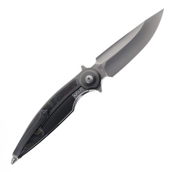 Rike Viper 2 A Folding Knife Dark Gray Titanium Handle w/ Orange Carbon Fiber M398 Blade