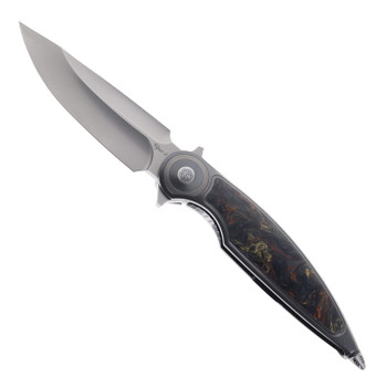 Rike Viper 2 A Folding Knife Dark Gray Titanium Handle w/ Orange Carbon Fiber M398 Blade
