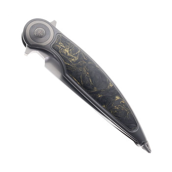 Rike Viper 2 A Folding Knife Dark Gray Titanium Handle w/ Gold Carbon Fiber M398 Blade