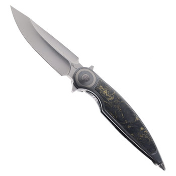 Rike Viper 2 A Folding Knife Dark Gray Titanium Handle w/ Gold Carbon Fiber M398 Blade