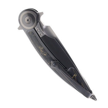 Rike Viper 2 A Folding Knife Dark Gray Titanium Handle w/ Gold Carbon Fiber M398 Blade