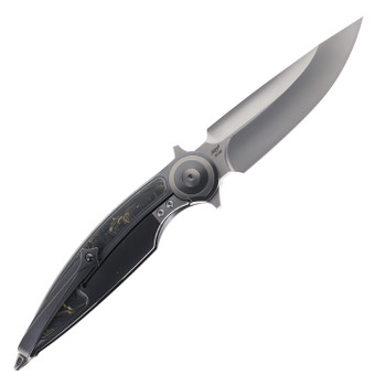 Rike Viper 2 A Folding Knife Dark Gray Titanium Handle w/ Gold Carbon Fiber M398 Blade