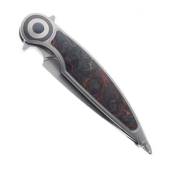 Rike Viper 2 B Folding Knife Titanium Handle w/ Orange Carbon Fiber Compound Grind M398 Blade