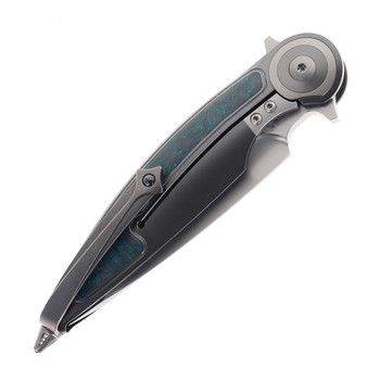 Rike Viper 2 B Folding Knife Dark Gray Titanium Handle w/ Green Carbon Fiber Compound Grind M398 Blade