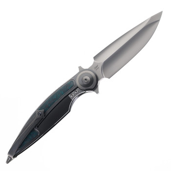 Rike Viper 2 B Folding Knife Dark Gray Titanium Handle w/ Green Carbon Fiber Compound Grind M398 Blade