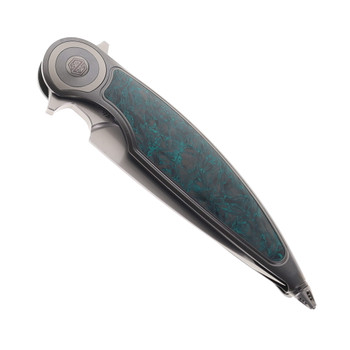 Rike Viper 2 B Folding Knife Dark Gray Titanium Handle w/ Green Carbon Fiber Compound Grind M398 Blade