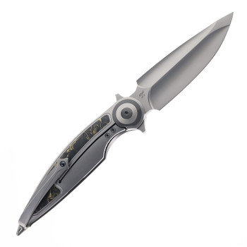 Rike Viper 2 B Folding Knife Titanium Handle w/ Gold Carbon Fiber Compound Grind M398 Blade