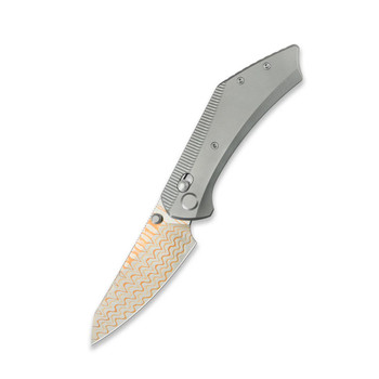 GEO Knife Divid Folding Knife Gray Titanium Handle Damascus Plain Edge GEO2507A