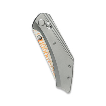 GEO Knife Divid Folding Knife Gray Titanium Handle Damascus Plain Edge GEO2507A