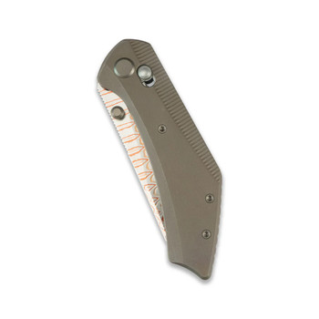 GEO Knife Divid Folding Knife Bronze Titanium Handle Damascus/Copper Plain Edge GEO2507D