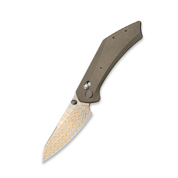 GEO Knife Divid Folding Knife Bronze Titanium Handle Damascus/Copper Plain Edge GEO2507D