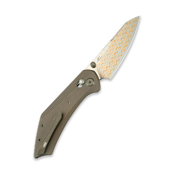 GEO Knife Divid Folding Knife Bronze Titanium Handle Damascus/Copper Plain Edge GEO2507D