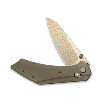 GEO Knife Divid Folding Knife Bronze Titanium Handle Damascus/Copper Plain Edge GEO2507D