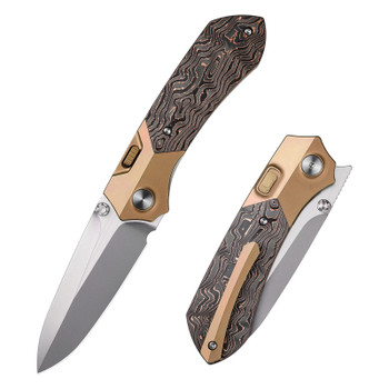 Remette RT-Meteor Folding Knife Bronze Titanium/Copper Foil Carbon Fiber Inlay Handle M390 Spear Point Plain Edge Satin Finish RTPT-DL