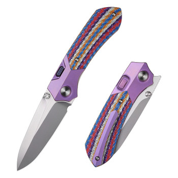 Remette RT-Meteor Folding Knife Purple Titanium/Color Carbon Fiber Inlay Handle M390 Spear Point Plain Edge Satin Finish RTPT-NCL
