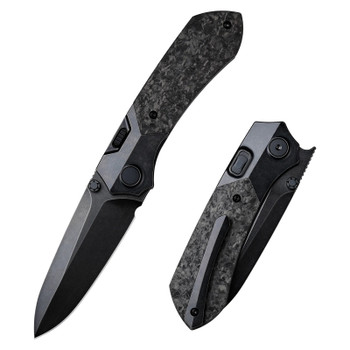 Remette RT-Meteor Folding Knife Gray Titanium/Carbon Fiber Inlay Handle M390 Spear Point Plain Edge Black Titanium/Stonewash Finish RTPT-ELD