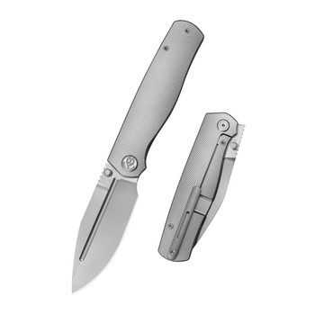 KB Albatross Folding Knife Gray Titanium Handle M390 Clip Point Plain Edge Silver Beadblast Finish KB471A