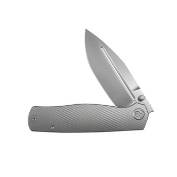 KB Albatross Folding Knife Gray Titanium Handle M390 Clip Point Plain Edge Silver Beadblast Finish KB471A