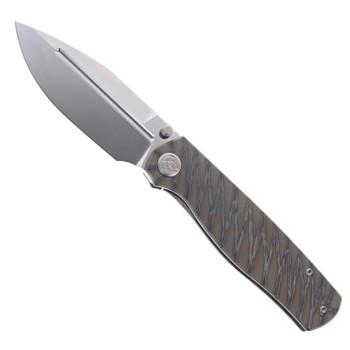 KB Albatross Folding Knife Flame Titanium Handle M390 Clip Point Plain Edge Silver Beadblast Finish KB471B