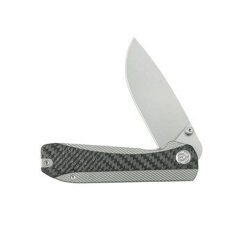 KB Zephyr Folding Knife Gray/Black Titanium/Carbon Fiber Handle M390 Drop Point Plain Edge Beadblast Finish KB431A