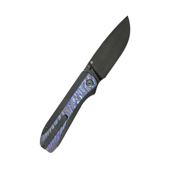 KB Zephyr Folding Knife Black Titanium/Zircuti Inlay Handle M390 Drop Point Plain Edge Black DLC Finish KB431C