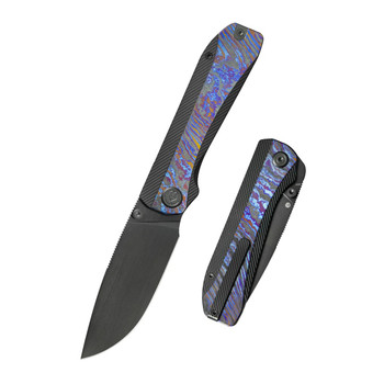 KB Zephyr Folding Knife Black Titanium/Zircuti Inlay Handle M390 Drop Point Plain Edge Black DLC Finish KB431C