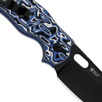 Kizer C01C 2.9 BS  Folding Knife Blue Vortex Micarta Handle Nitro-V Sheepsfoot Plain Edge Black PVD Finish V3488.29BSA1