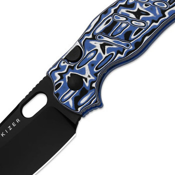Kizer C01C 2.9 BS  Folding Knife Blue Vortex Micarta Handle Nitro-V Sheepsfoot Plain Edge Black PVD Finish V3488.29BSA1