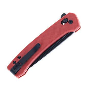 CRKT Q Compact Folding Knife Red GRN Handle 14C28N Drop Point Plain Edge Black Oxide Finish 7075R