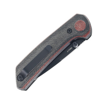 Reate PL-XT Folding Knife Black/Red Canvas Micarta Handle Nitro-V Plain Edge Black DLC Finish