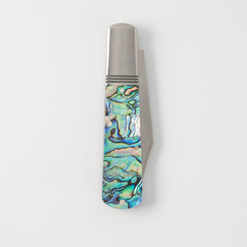 Jack Wolf Gateway Jack Folding Knife Blue/Green Iridescent Abalone Handle 14C28N Clip Point Plain Edge Satin Finish