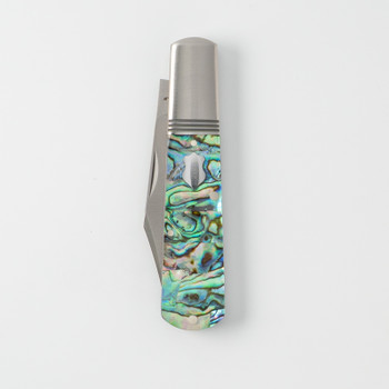 Jack Wolf Gateway Jack Folding Knife Blue/Green Iridescent Abalone Handle 14C28N Clip Point Plain Edge Satin Finish
