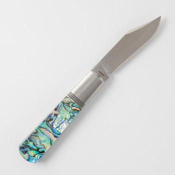 Jack Wolf Gateway Jack Folding Knife Blue/Green Iridescent Abalone Handle 14C28N Clip Point Plain Edge Satin Finish