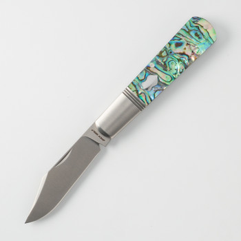 Jack Wolf Gateway Jack Folding Knife Blue/Green Iridescent Abalone Handle 14C28N Clip Point Plain Edge Satin Finish