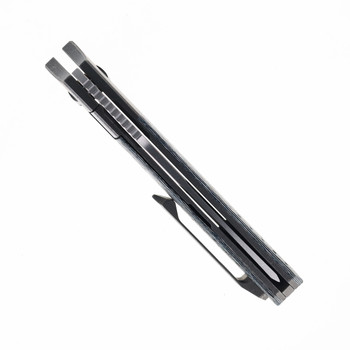 Mechforce Roadster Folding Knife Titanium/Blue Forest Carbon Fiber Handle M390 Tanto Plain Edge Satin Finish