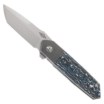 Mechforce Roadster Folding Knife Titanium/Blue Forest Carbon Fiber Handle M390 Tanto Plain Edge Satin Finish