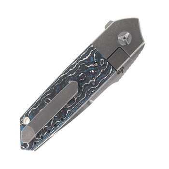 Mechforce Roadster Folding Knife Titanium/Blue Forest Carbon Fiber Handle M390 Tanto Plain Edge Satin Finish