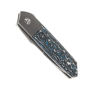 Mechforce Roadster Folding Knife Titanium/Blue Forest Carbon Fiber Handle M390 Tanto Plain Edge Satin Finish