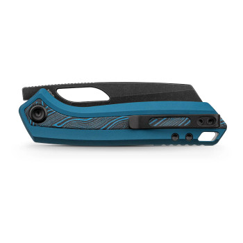 Vosteed Kroc 329 Folding Knife Blue Aluminum/Topographic G10 Handle S35VN Sheepsfoot Plain Edge Black Stonewash Finish A1811