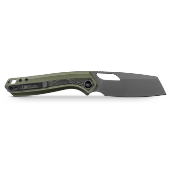 Vosteed Kroc 329 Folding Knife Olive Green Aluminum/Topographic G10 Handle S35VN Sheepsfoot Plain Edge Destroyer Gray Finish A1812