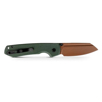 Vosteed Raccoon 2.0 Top Liner Lock Folding Knife Green Micarta Handle 14C28N Modified Sheepsfoot Plain Edge Copper Dune Finish A2929