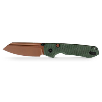 Vosteed Raccoon 2.0 Top Liner Lock Folding Knife Green Micarta Handle 14C28N Modified Sheepsfoot Plain Edge Copper Dune Finish A2929