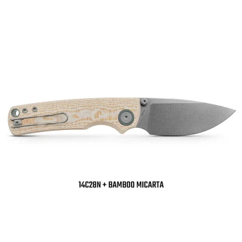Vosteed Porcupine Folding Knife Off White Drift Bamboo Micarta Handle 14C28N Drop Point Plain Edge Stonewash Finish A2626