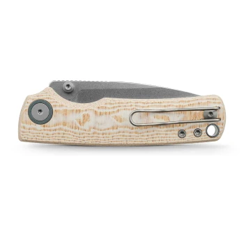 Vosteed Porcupine Folding Knife Off White Drift Bamboo Micarta Handle 14C28N Drop Point Plain Edge Stonewash Finish A2626