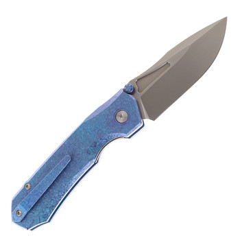Remette RT-Rhino Folding Knife Blue Anodic Oxidation Titanium Handle M390 Plain Edge RNTB3