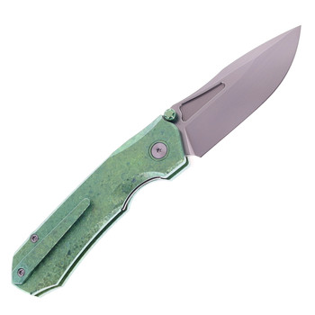 Remette RT-Rhino Folding Knife Green Anodic Oxidation Titanium Handle M390 Plain Edge RNTB4