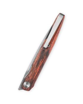 Bestechman Lanza Folding Knife Rosewood Handle Damascus Plain Edge Acid Etched Finish BMK14-D-3