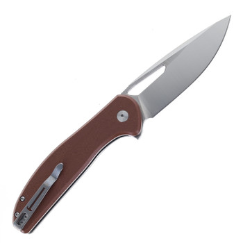 Bestechman Whalefin Folding Knife Brown G10 Handle D2 Plain Edge Flat Stonewash/Satin Finish BMK18C