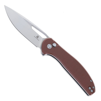 Bestechman Whalefin Folding Knife Brown G10 Handle D2 Plain Edge Flat Stonewash/Satin Finish BMK18C