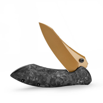Trivisa Rhino-RG Frame Lock Folding Knife Rose Gold PVD M390 Steel Blade Carbon Fiber Titanium Handle